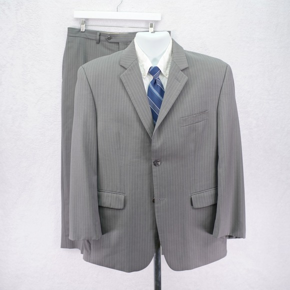 Calvin Klein Wool 2 Piece Suit Gray Striped -40S33 / 28.5- Flat Front Mid Rise
